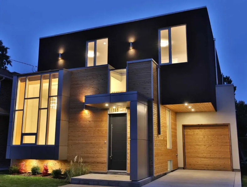 Contemporary home exterior at night