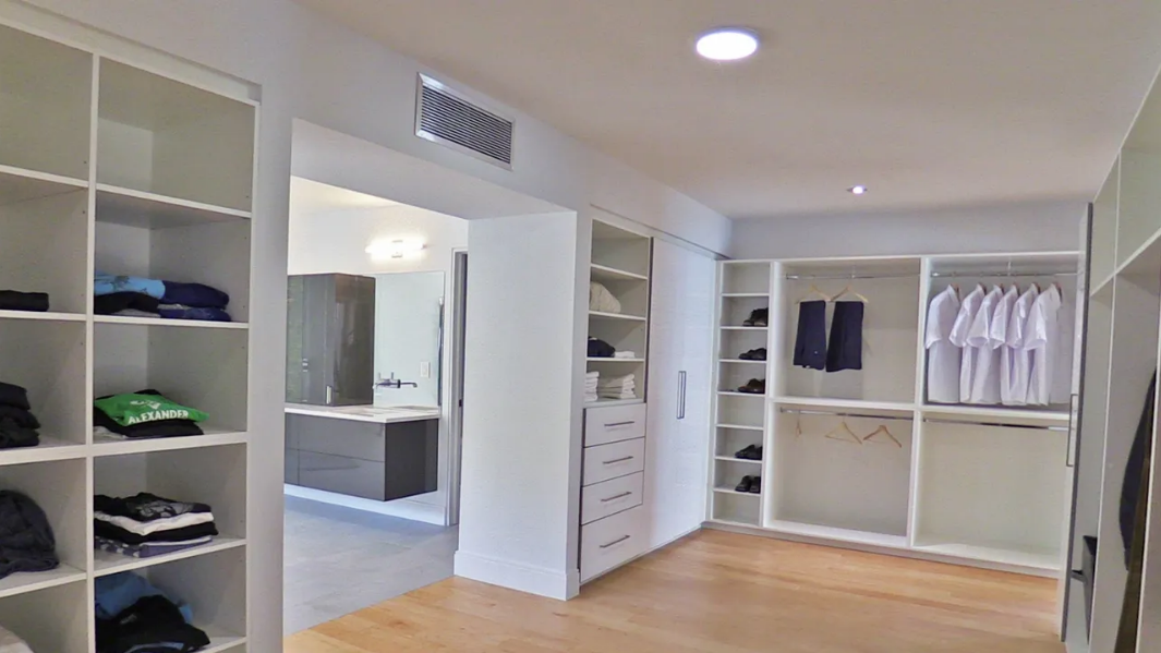 Custom walk-in closet with built-in shelving